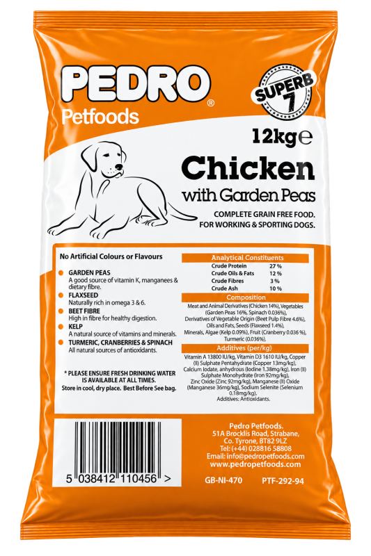 Pedro Superb 7 Chicken with Garden Peas Working Dog Food – 12kg