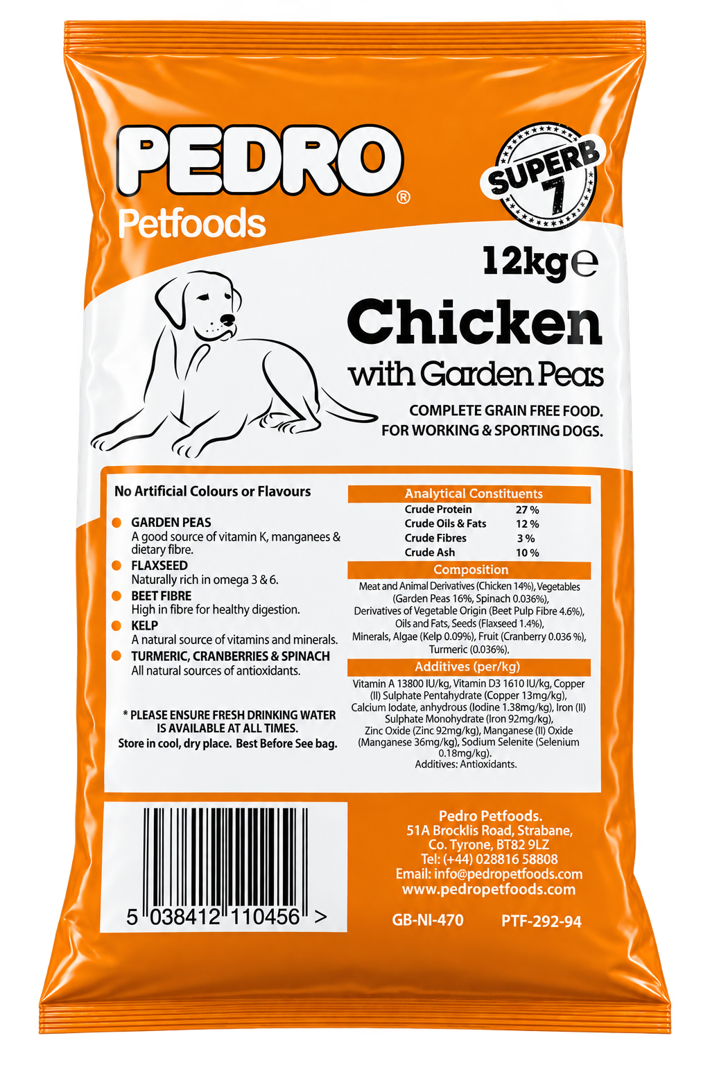 Pedro Superb 7 Chicken with Garden Peas Working Dog Food – 12kg