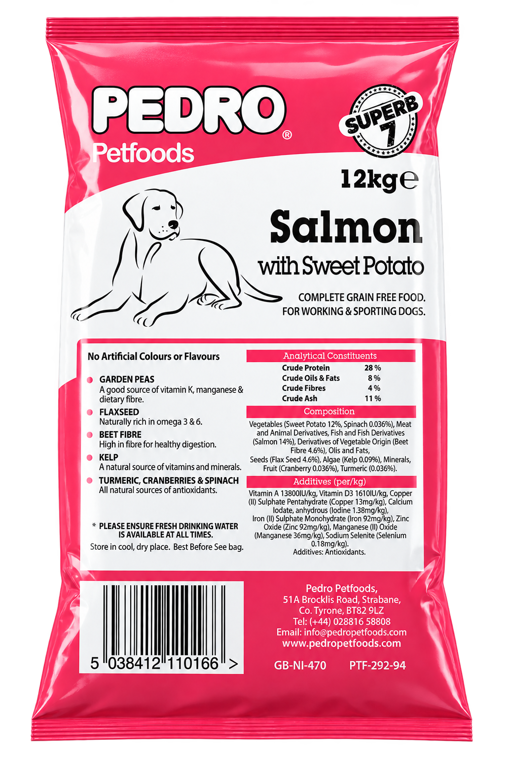 Pedro Superb 7 Salmon with Sweet Potato Working Dog Food – 12kg