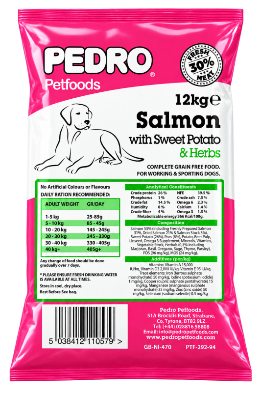 Pedro Fresh Salmon with Sweet Potato & Herbs Working Dog Food – 12kg