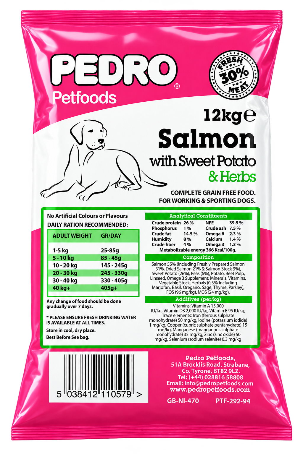 Pedro Fresh Salmon with Sweet Potato & Herbs Working Dog Food – 12kg