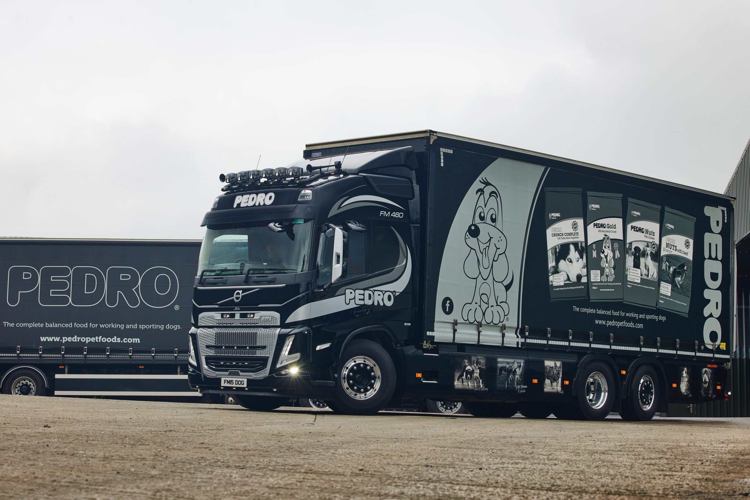 Pedro Pet Foods liveried truck fleet at distribution centre